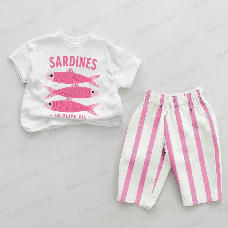 SARDINES IN OLIVE OIL Baby Girl Pink Vertical Striped 2-piece Set - White&Pink - 2-3T - image 1
