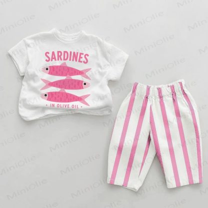 SARDINES IN OLIVE OIL Baby Girl Pink Vertical Striped 2-piece Set - White&Pink - 2-3T - image 1
