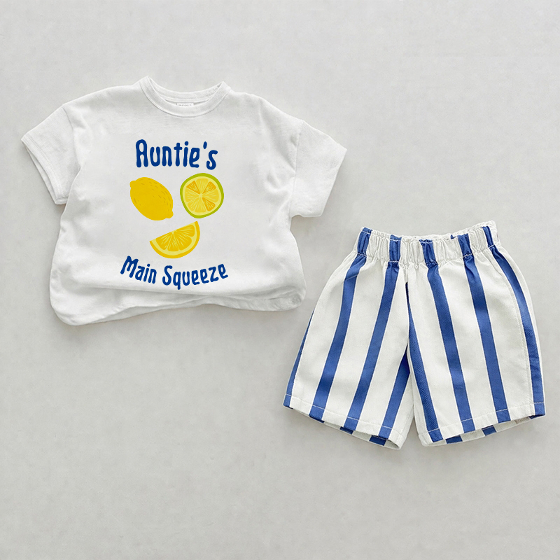 AUNTIE'S MAIN SQUEEZE Baby Blue Vertical Striped 2-piece Shorts Set - White&Blue - 2-3T - image 1