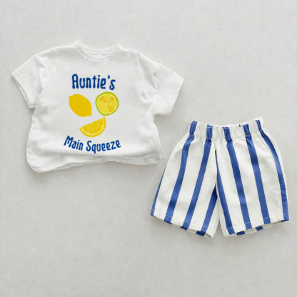 AUNTIE'S MAIN SQUEEZE Baby Blue Vertical Striped 2-piece Shorts Set - White&Blue - 2-3T - image 1