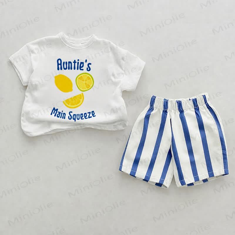 AUNTIE'S MAIN SQUEEZE Baby Blue Vertical Striped 2-piece Shorts Set - White&Blue - 2-3T - image 1