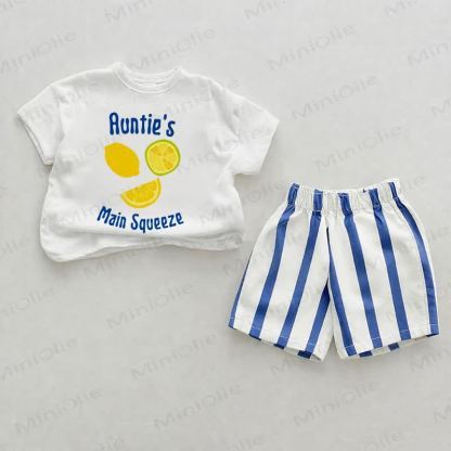 AUNTIE'S MAIN SQUEEZE Baby Blue Vertical Striped 2-piece Shorts Set - White&Blue - 2-3T - image 1