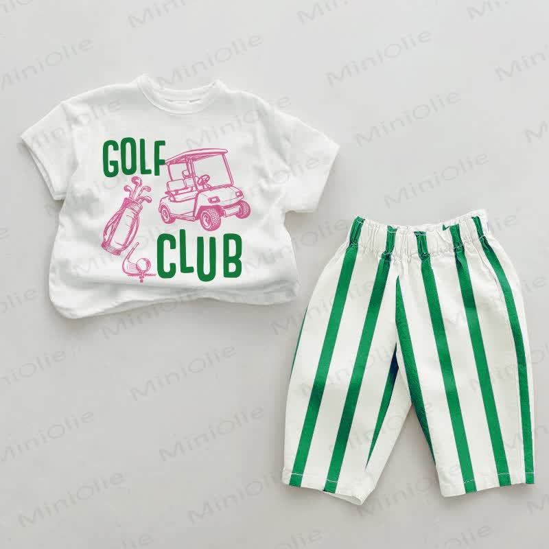 GOLF CLUB Baby Green Vertical Striped 2-piece Set - White&Green - 2-3T - image 1