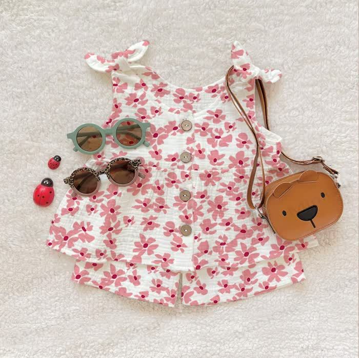 Baby Girl Flower Suspenders 2-piece Set - Pink - 2-3T - image 1