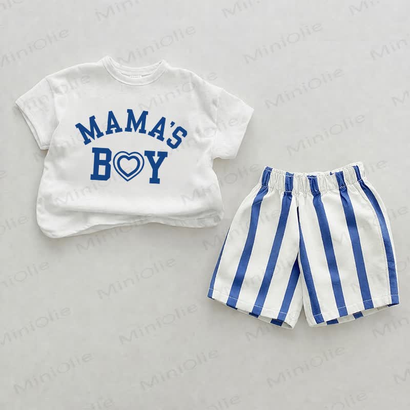 MAMA'S BOY Baby Heart Blue Vertical Striped 2-piece Shorts Set - White&Blue - 2-3T - image 1