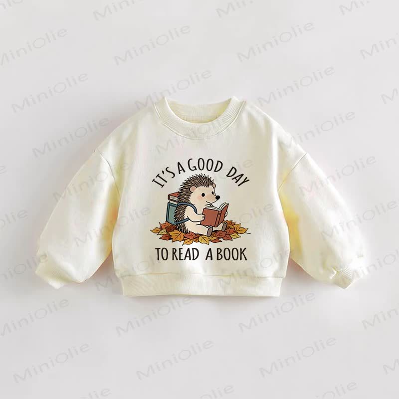 IT'S A GOOD DAY TO READ A BOOK Baby Toddler Hedgehog Cream Sweatshirt - Cream - 3-5T - image 1