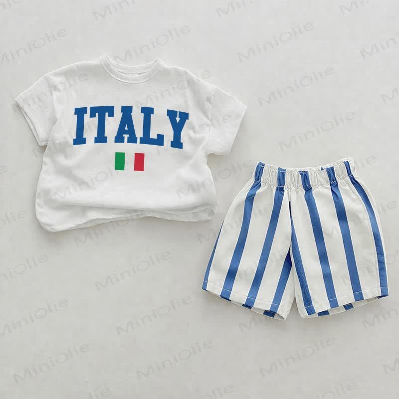 ITALY Baby Italian Flag Blue Vertical Striped 2-piece Shorts Set - White&Blue - 2-3T - image 1