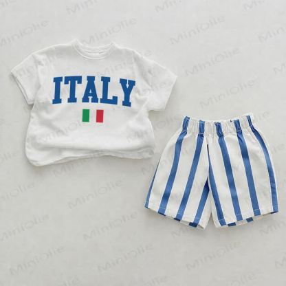ITALY Baby Italian Flag Blue Vertical Striped 2-piece Shorts Set - White&Blue - 2-3T - image 1