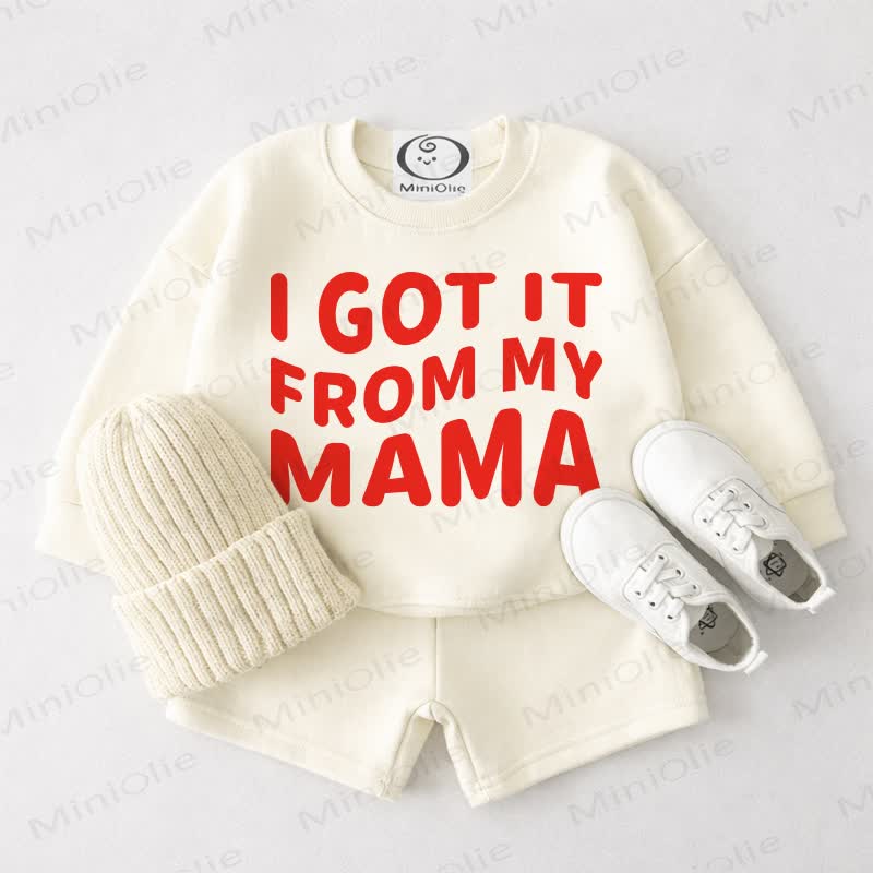 I GOT IT FROM MY MAMA Baby Cream White Sweatshirt and Shorts 2-piece Set - Cream White - 3-4T - image 1