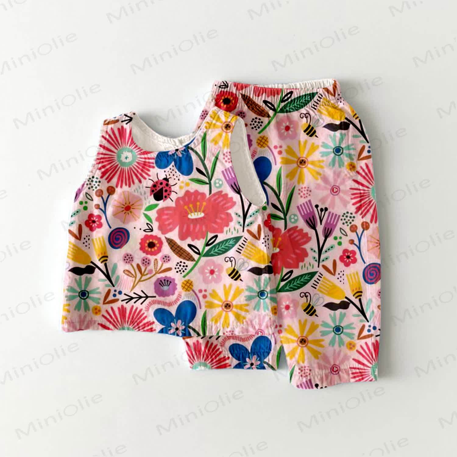 Baby Toddler Pink Flower and Insect Print Sleeveless 2-piece Set - Pink - 3-4T - image 1