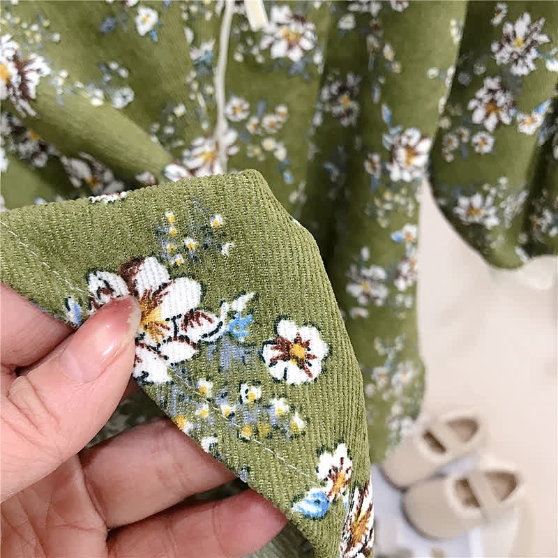 Toddler Green Flower Corduroy Dress - image 10