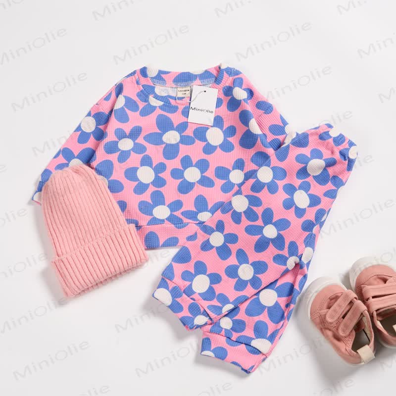 Baby Toddler Blue Flower Pink Waffle 2-piece Set - image 4