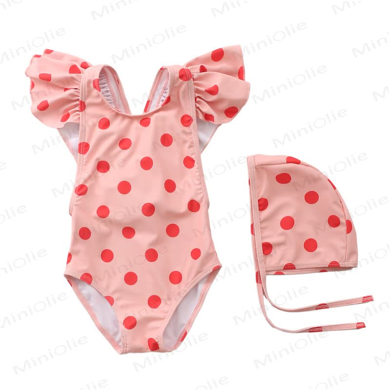 Toddler Girls Striped Plaid Fruit Print Polka Dot Swimwear - Dark Pink - 4-5T - image 7