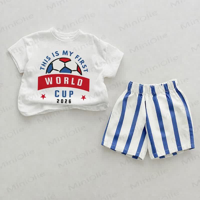 THIS IS MY FIRST WORLD CUP 2026 Baby Blue Vertical Striped 2-piece Shorts Set - White&Blue - 2-3T - image 1
