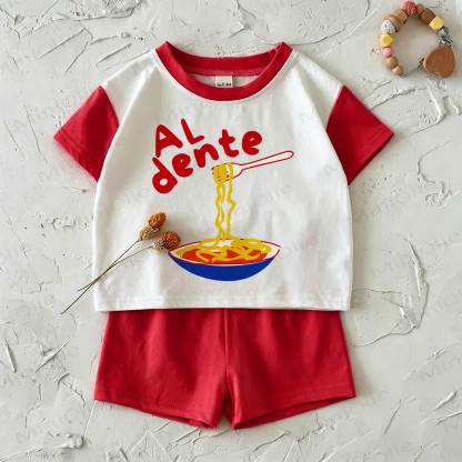AL DENTE Baby Red T-shirt and Shorts 2-Piece Set - White&Red - 2-3T - image 1