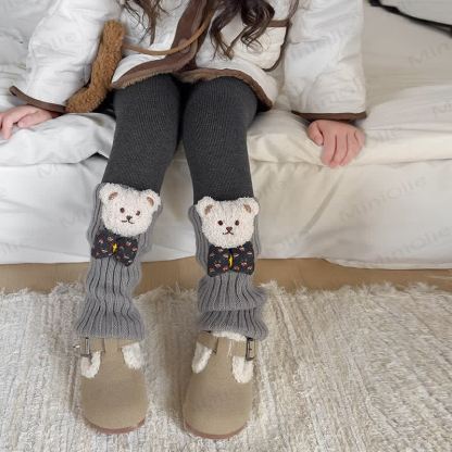 Toddler Kid Bear Bow Fleece Lined Leggings - Grey - 10Y - image 6