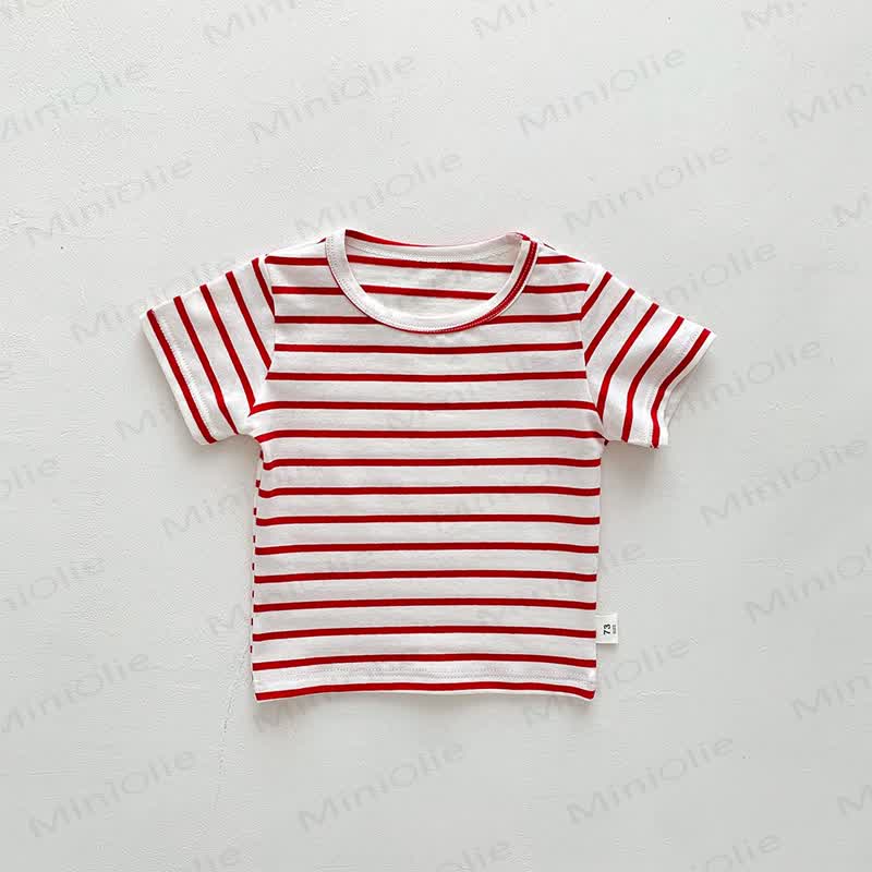 Baby Solid Color Striped Loose T-shirt - Red Striped - 2-3T - image 11