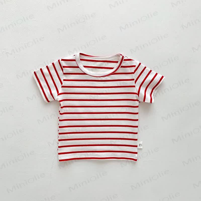 Baby Solid Color Striped Loose T-shirt - Red Striped - 2-3T - image 11