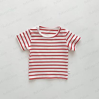 Baby Solid Color Striped Loose T-shirt - Red Striped - 2-3T - image 11