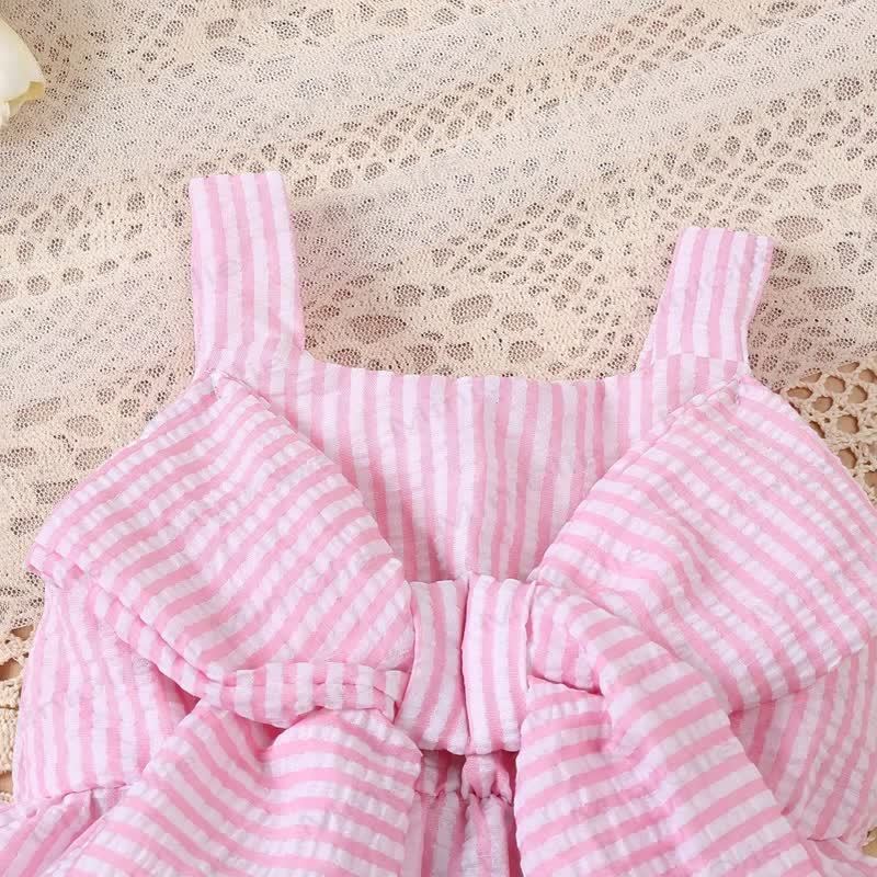 Baby Girls' Pink Striped Bow Vest and Shorts Set - image 4