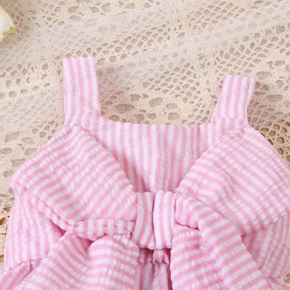 Baby Girls' Pink Striped Bow Vest and Shorts Set - image 4