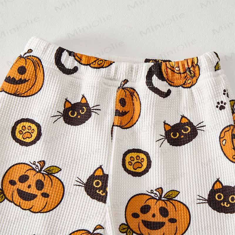 Baby Black Cat Pumpkin Bat Print Waffle 2-piece Set - image 9