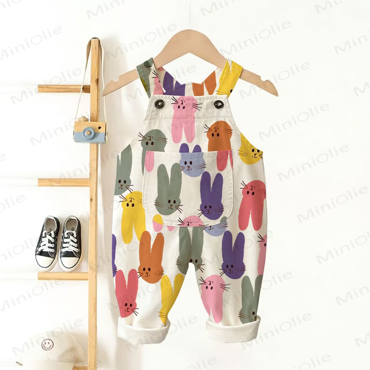 Baby Toddler Rabbit Print Plaid Overalls - White - 3-5T - image 1