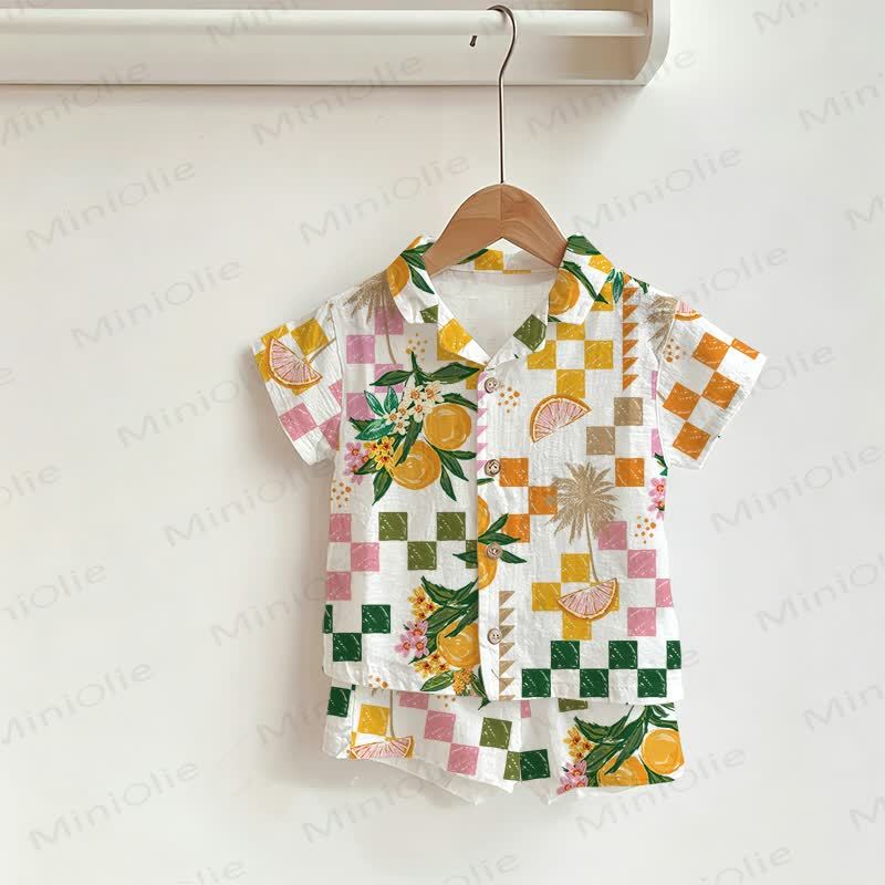 Baby Toddler Checkerboard Orange Shirt and Shorts 2-piece Set - White - 3-5T - image 1