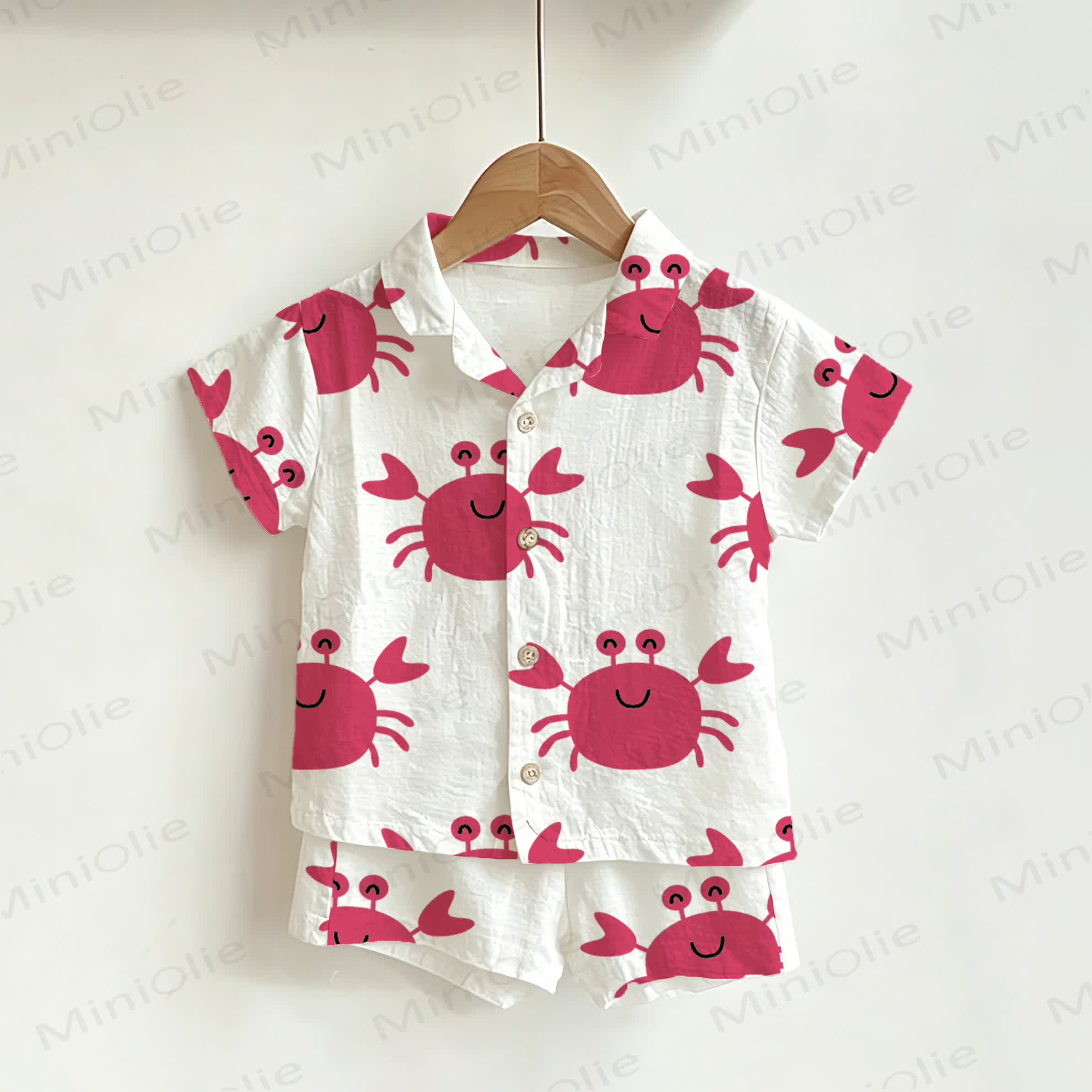 Baby Toddler White Smiling Crab Shirt and Shorts 2-piece Set - White - 3-5T - image 1