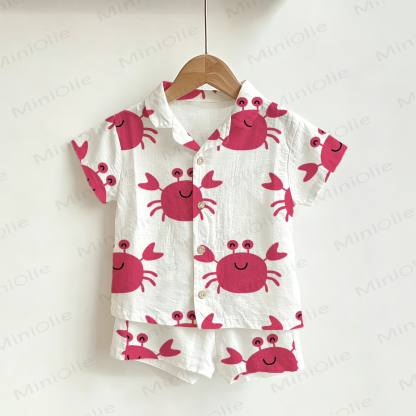 Baby Toddler White Smiling Crab Shirt and Shorts 2-piece Set - White - 3-5T - image 1
