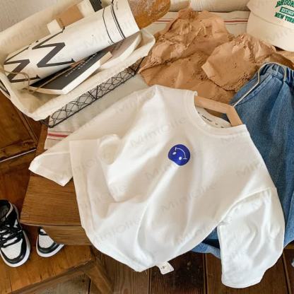 Kid Smile Face White Simple T-Shirt - Blue Smile Face - 12Y - image 7