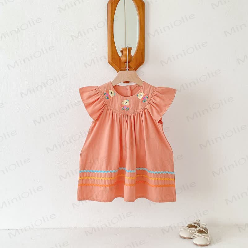Toddler Embroidered Bear Ruffle Sleeves Dress - image 17