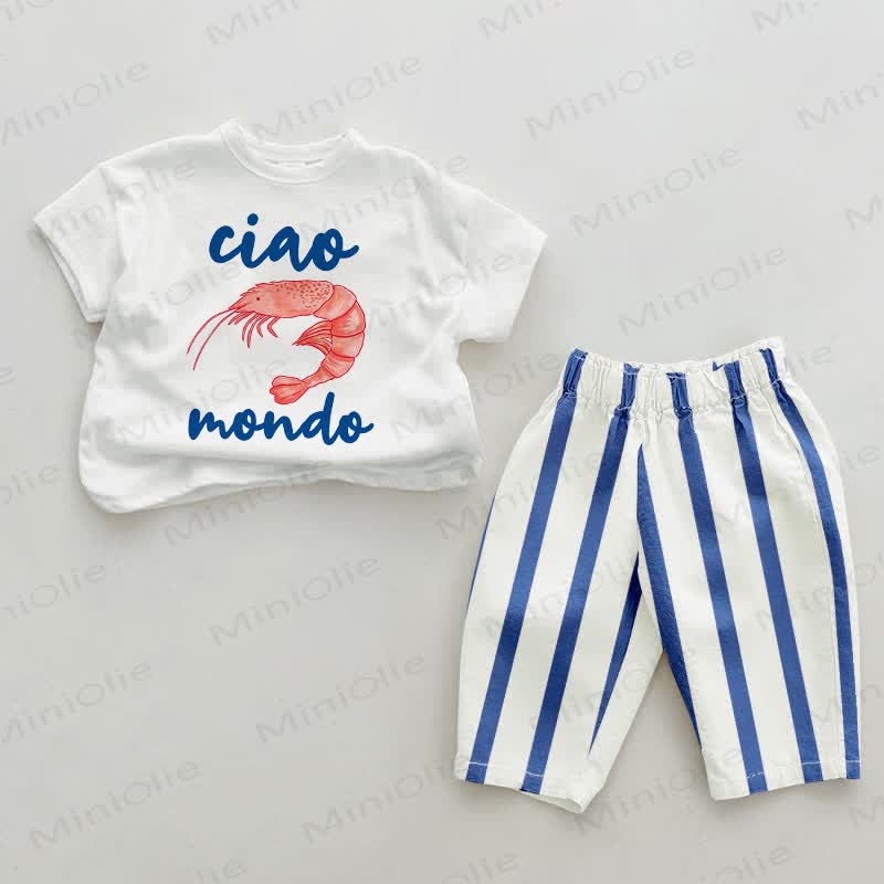 CIAO MONDO Baby Shrimp Blue Vertical Striped 2-piece Set - White&Blue - 2-3T - image 1