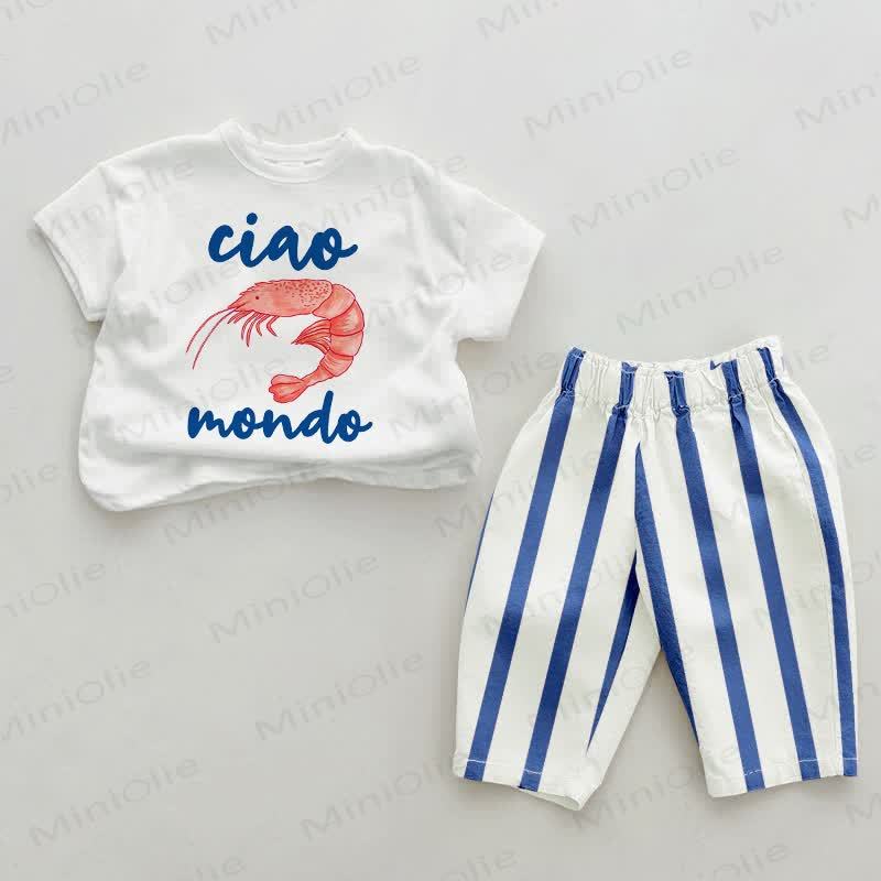CIAO MONDO Baby Shrimp Blue Vertical Striped 2-piece Set - White&Blue - 2-3T - image 1