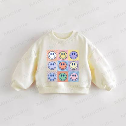 Baby Toddler Happy Face Print Gingham Sweatshirt - Cream - 3-5T - image 1
