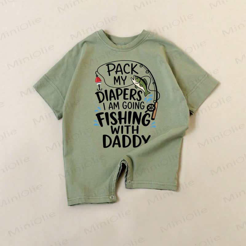 PACK MY DIAPERS I AM GOING FISHING WITH DADDY Baby Green Slogan Romper - Green - 18-24M - image 1