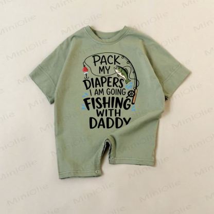 PACK MY DIAPERS I AM GOING FISHING WITH DADDY Baby Green Slogan Romper - Green - 18-24M - image 1