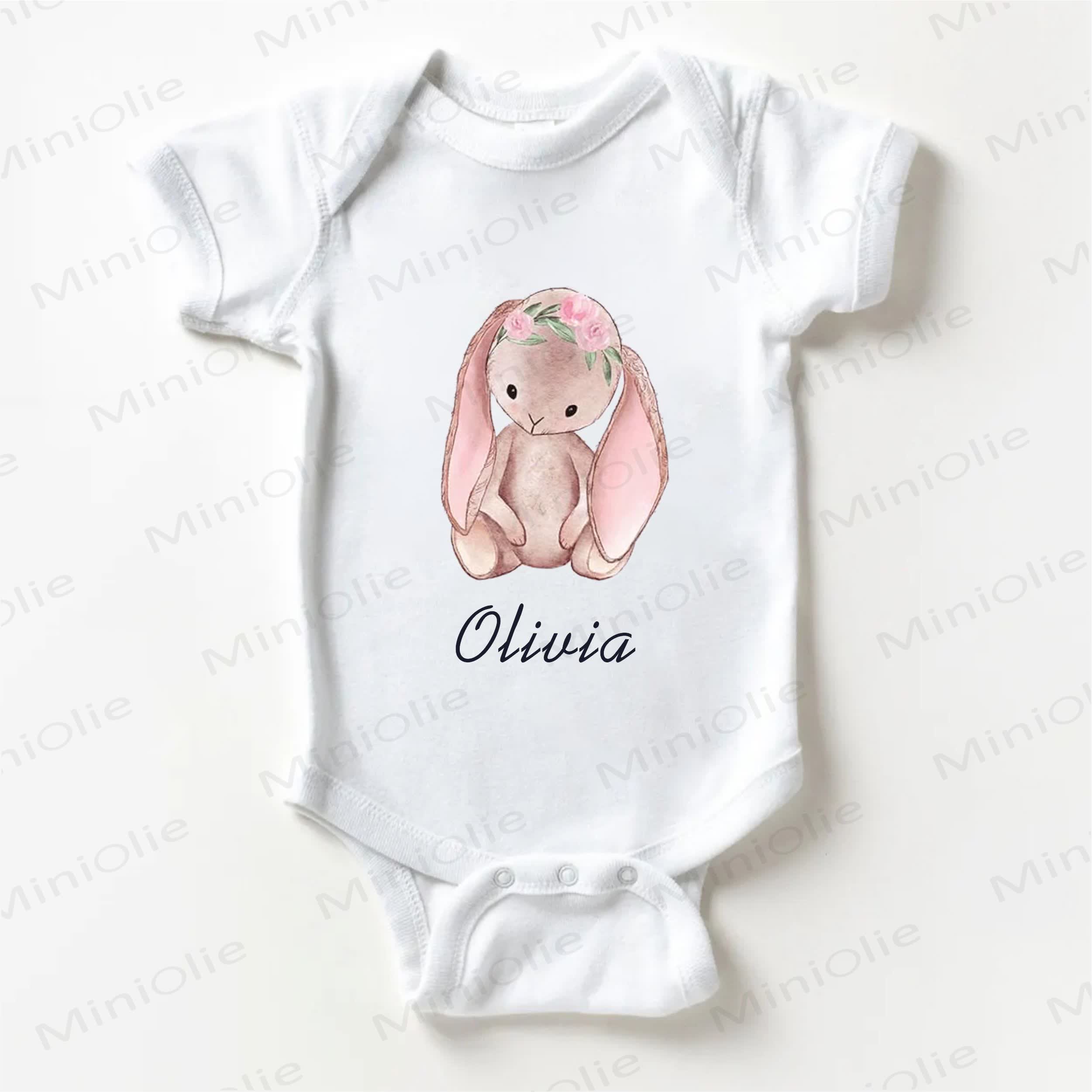 Customized Rabbit Baby Personalize Your Name White Bodysuit - White - 18-24M - image 1