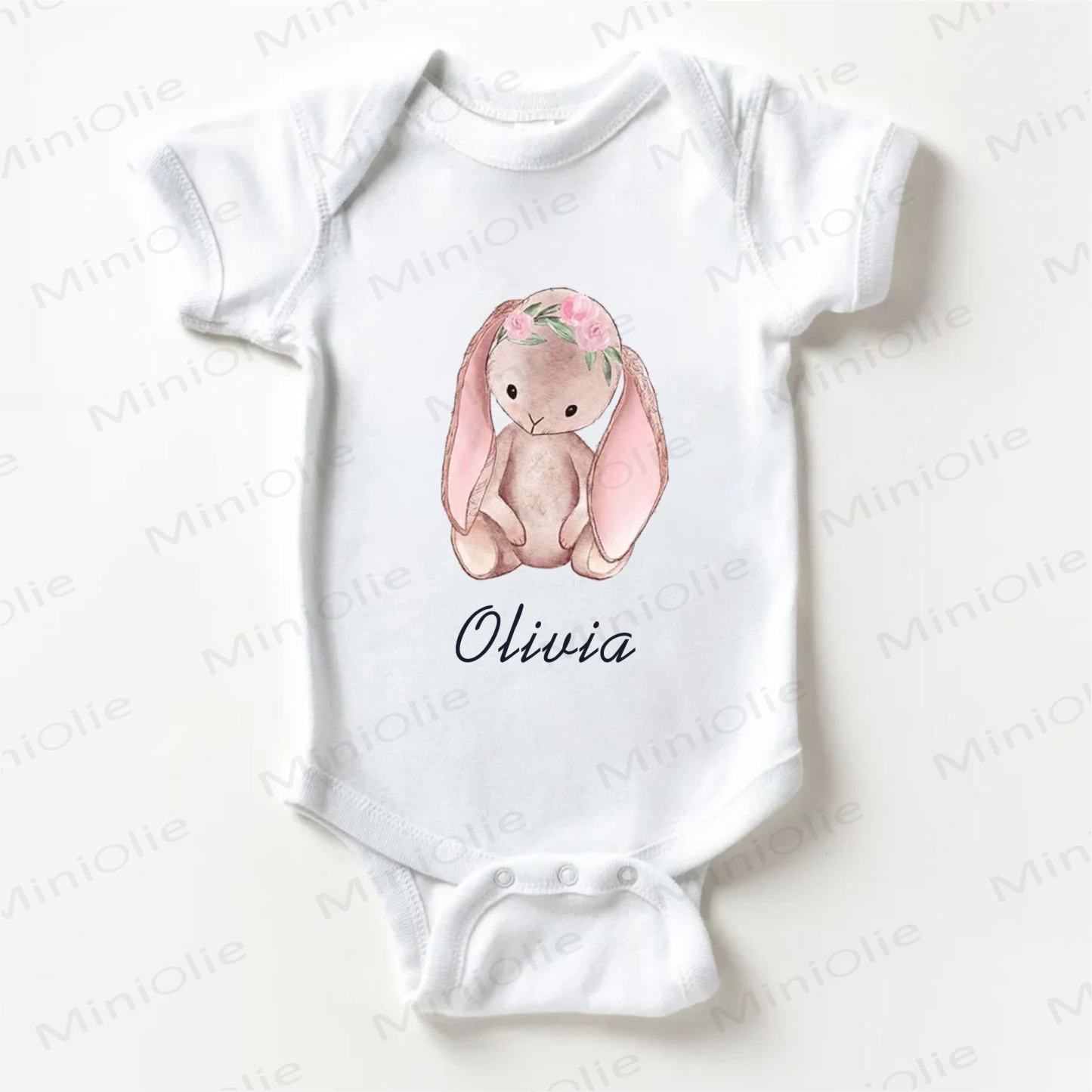 Customized Rabbit Baby Personalize Your Name White Bodysuit - White - 18-24M - image 1