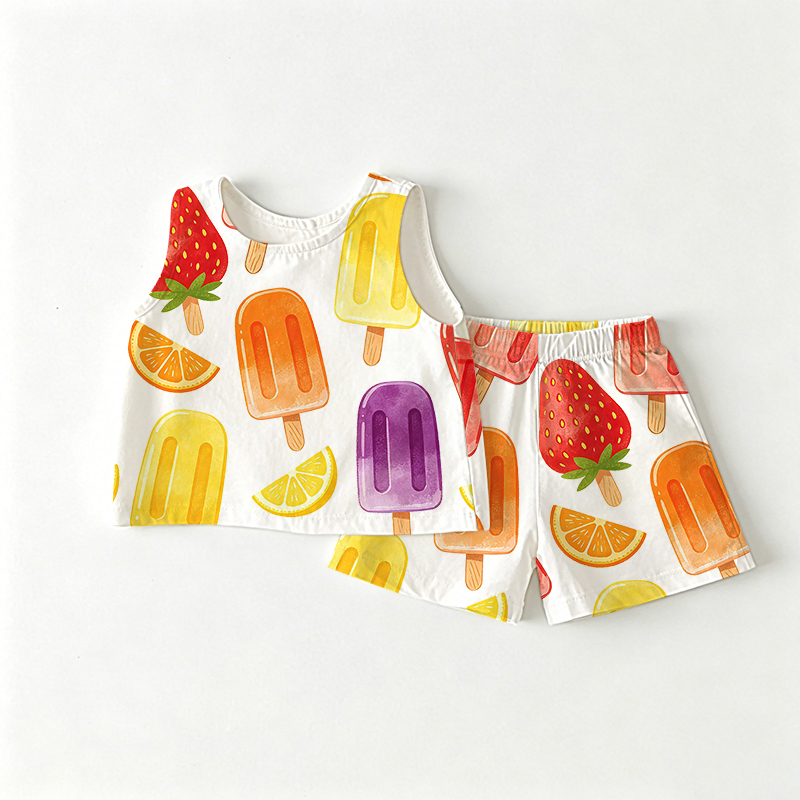 Baby Toddler Ice Cream Fruit Top and Shorts 2-piece Set - White - 3-4T - image 1