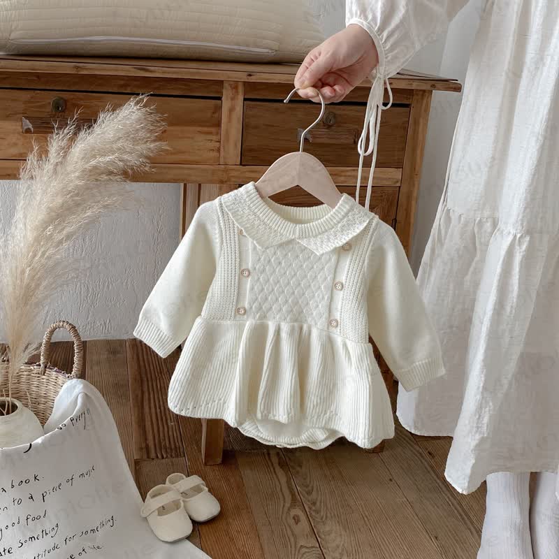 Baby Solid Color Knit Skirted Bodysuit - image 12