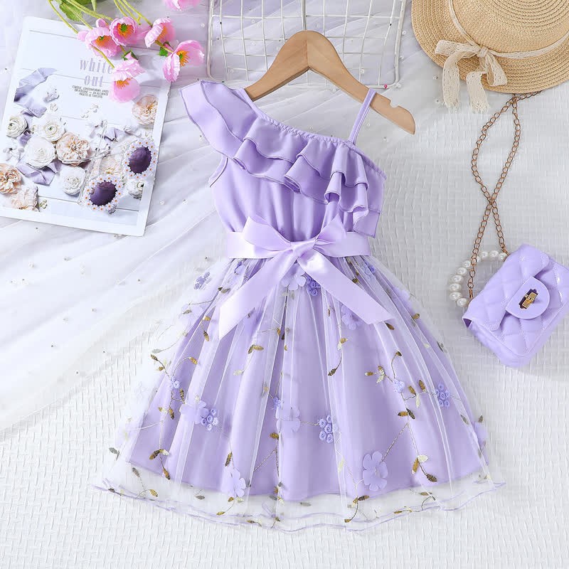 Toddler Flower Bow Tulle Charming Dress - Purple - 10Y - image 10