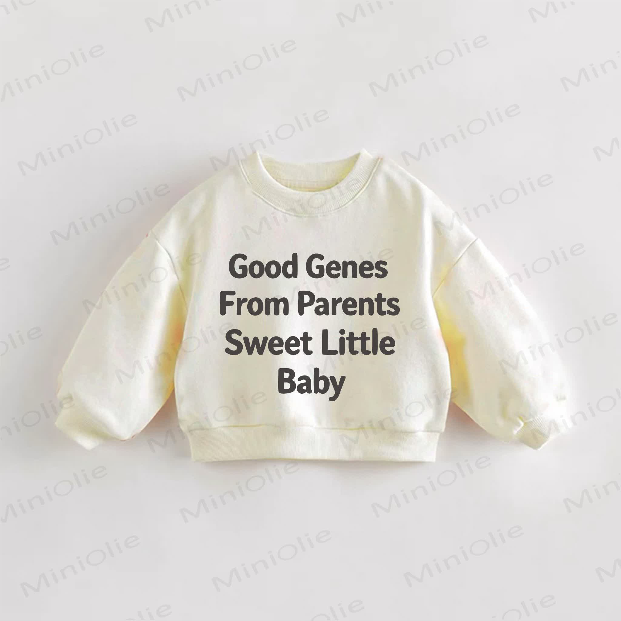 GOOD GENES FROM PARENTS SWEET LITTLE BABY Baby Toddle Slogan Sweatshirt - Cream - 3-5T - image 1