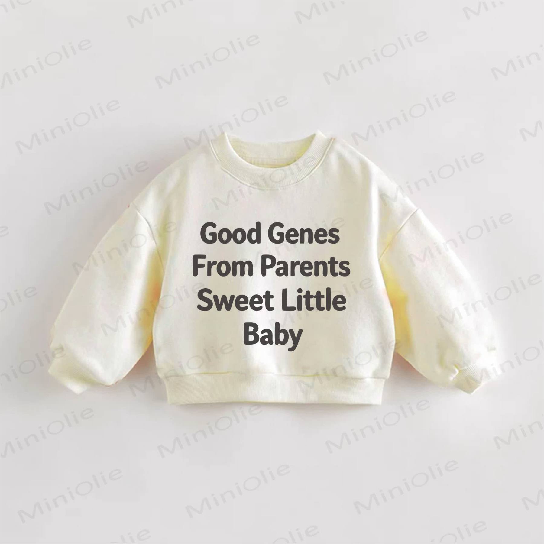 GOOD GENES FROM PARENTS SWEET LITTLE BABY Baby Toddle Slogan Sweatshirt - Cream - 3-5T - image 1