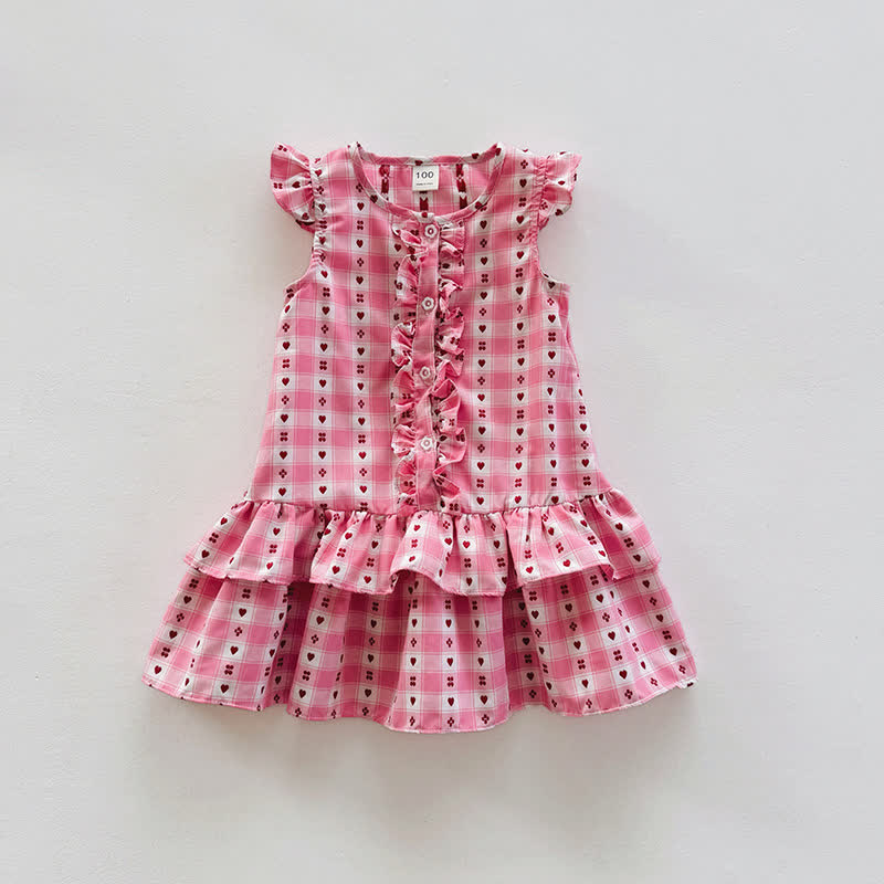 Toddler Heart Flower Plaid Ruffled Dress - Pink - 10Y - image 13
