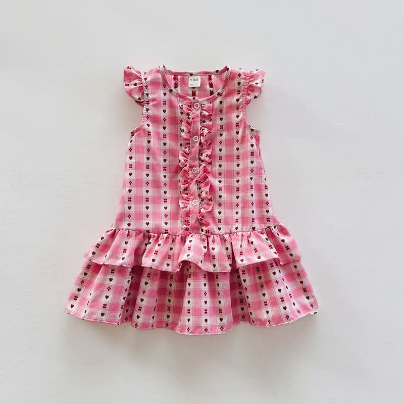 Toddler Heart Flower Plaid Ruffled Dress - Pink - 10Y - image 13