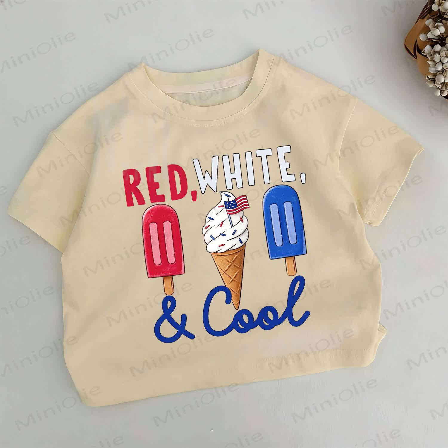 RED, WHITE, &COOL Toddler Ice Cream Print Khaki T-shirt - Khaki - 6-7T - image 1