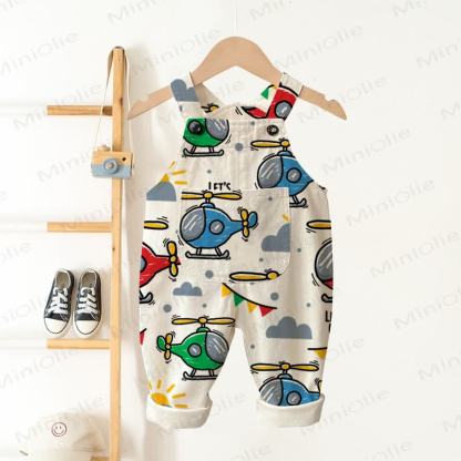Baby Toddler Beige Helicopter Print Overalls - Beige - 3-5T - image 1