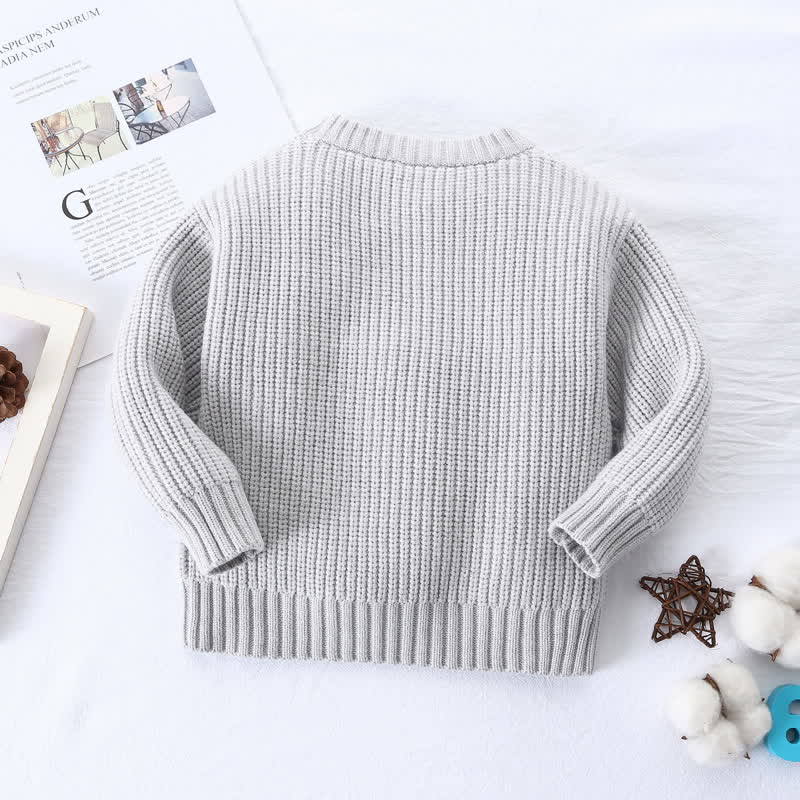 Kid Solid Color Crew Neck Knitted Sweater - image 11