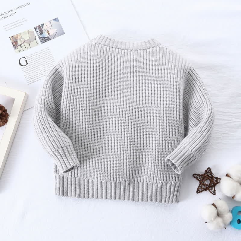 Kid Solid Color Crew Neck Knitted Sweater - image 11